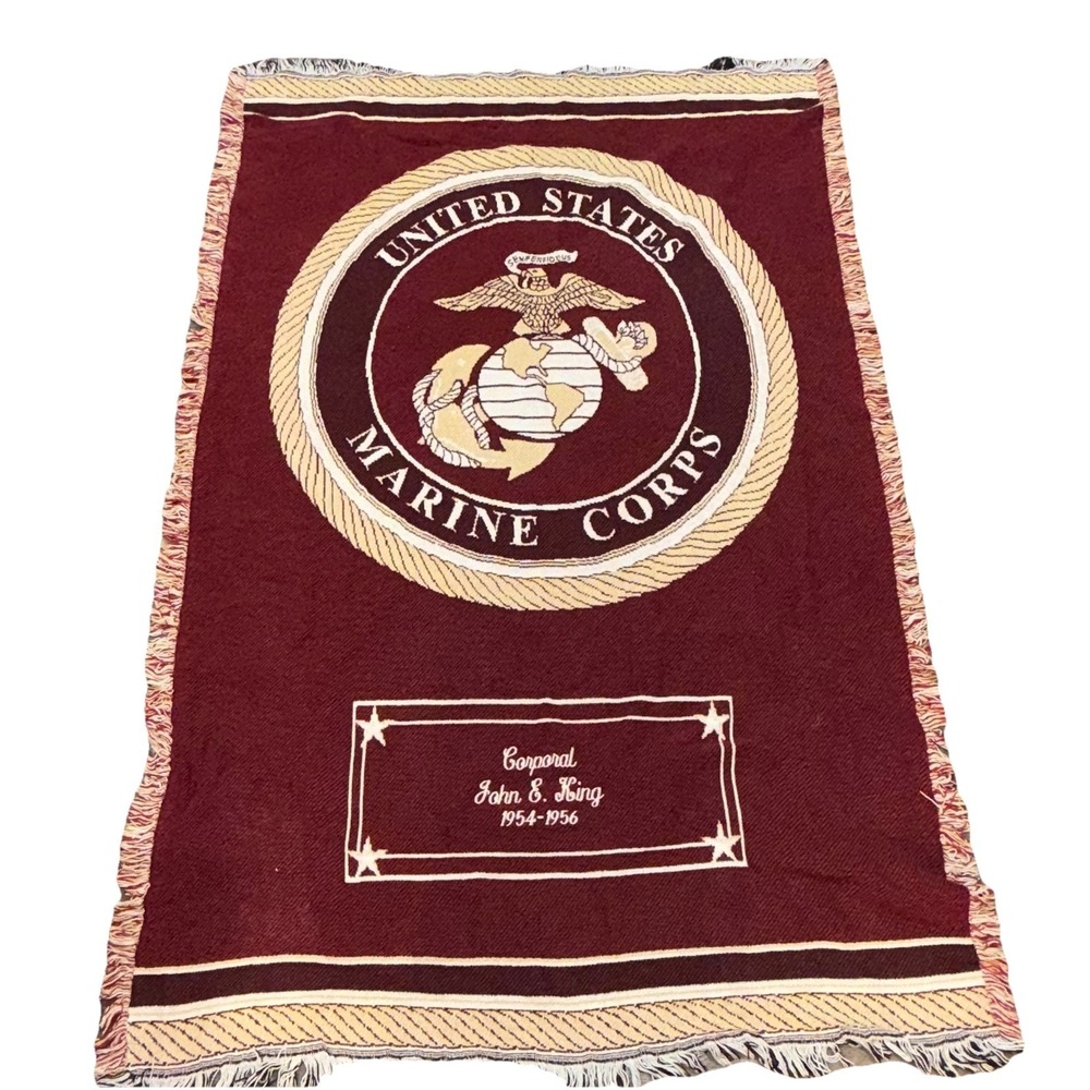 US Marine Corp Tapestry Blanket Personalized Honoring Corporal 67x44" Woven Vtg